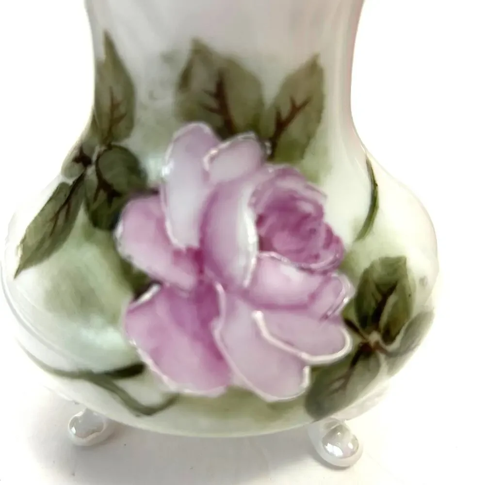 Vintage Handpainted Signed Ceramic/Porcelain Rose Hatpin‎ Holder/Powder Shaker